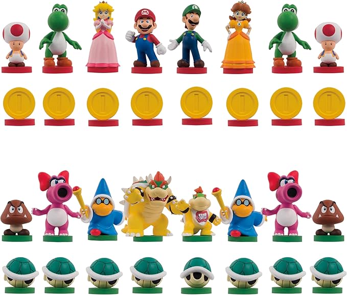 Super Mario Chess Set | 32 Custom Sculpt Chess Pieces Including Iconic Characters - Mario, Luigi, Peach, Toad, Bowser | Super Mario Themed Chess Game