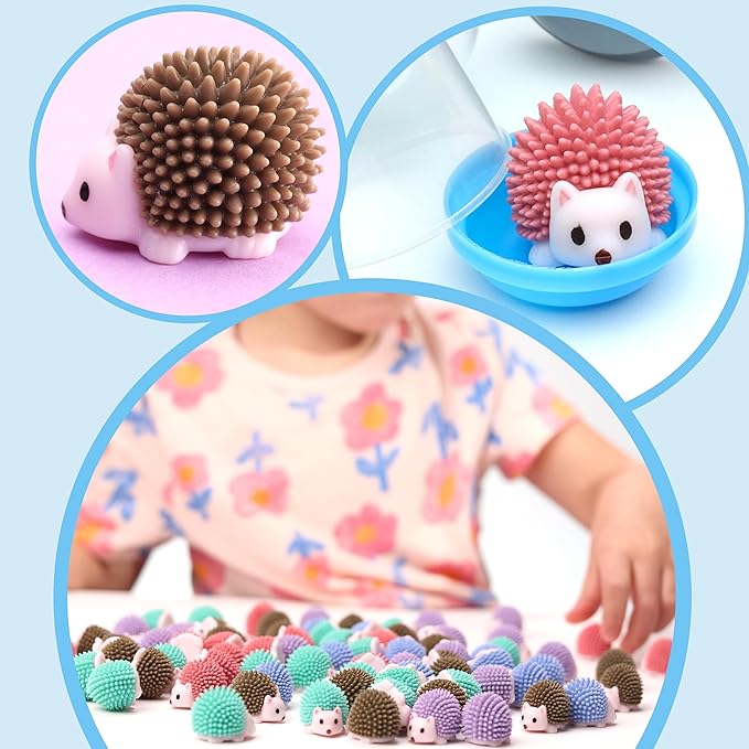 Entervending Hedgehog Mini Toys for Kids - 100 Pcs of 1.1 Inch Plastic Capsules & Hedgehog Toy Figurines - Bulk Toys - Easter Basket Stuffers