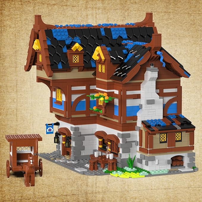 JMBricklayer Medieval 30108 House Building Sets for Adults - Creative Tavern Medieval Castle Construction Toys, Collectible Display Model Kits, Office or Room Decor Gifts for Girls Boys