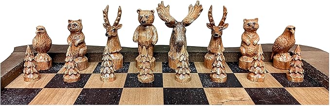 The Bridge Collection Forest Crowd Chessboard - Wooden Chess Board Set - Nice Chess Set for Adults - Exotic Chess Set for Mountain Lodge Cabin Decor
