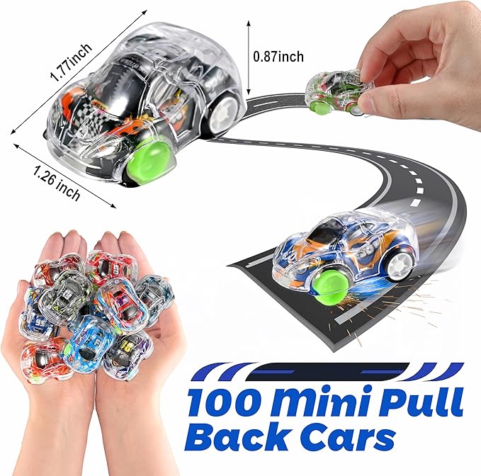 GOLDGE 100 Mini Pull Back Cars - Party Favors for Kids, Small Race Cars for Toddlers, for Treasure Boxes, Classroom Prizes, Pinatas, and Goodie Bags, Fun Stuffers for Kids (100 Mini Pull Back Cars)