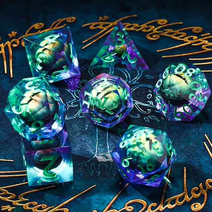 D&D Dice Set,Liquid Core Dragon Eye Dice,DND Polyhedral Dice for Dungeons and Dragons,TTRPG