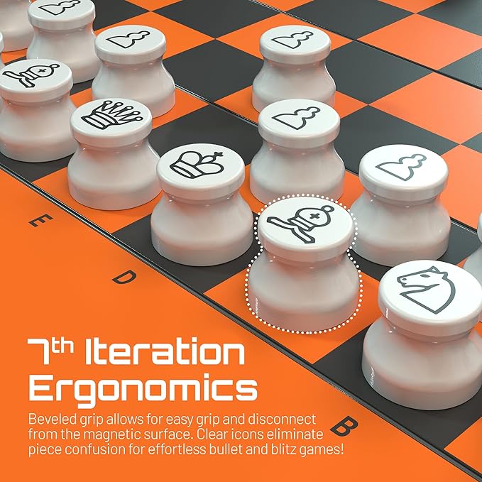 6 Inches Magnetic Unique Chess Set Board Game - 2 Extra Queens - Folding Board, Portable Travel Chess Board Game Pieces - Orange/Grey