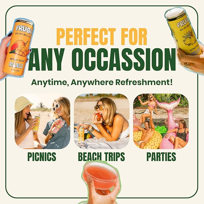 FRUGA Mango Sparkling Fruit Super Soda | Prebiotic Soda, Low Calorie, Healthy Soda Benefits and Vitamin Boost