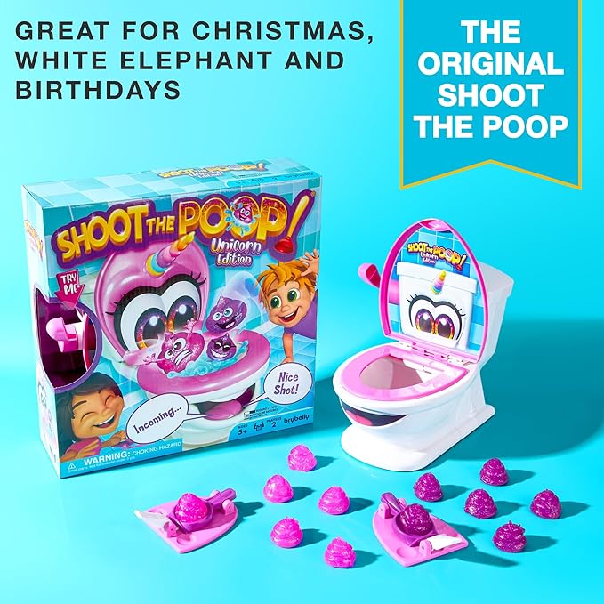Brybelly Shoot The Poop Unicorn Edition - Sparkly Glitter Poops and All-New Voicelines - Funny Family Game
