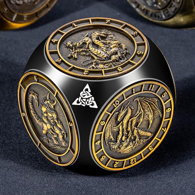 7 in 1 Spinner DND Dice Set D&D, Metal D and D Dice with Gift Box, Dungeons Dragons Role Playing Dice, Black Gold