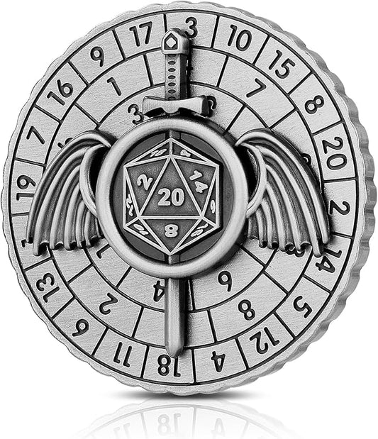 Spinner DND Dice, 7-in-1 Fighters Swords Metallic D&D Dice, Fighters Swords Roulette Dice Spinner for DND Dice Set, DND Gifts with Gift Box, Role Playing Board Game Accessories, Dark Silver