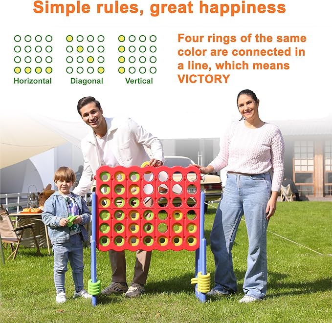 Giant 4 Connect in a Row Game, Height Adjustable Jumbo Yard Games for Kids and Adults Outdoor Play, Backyard Large Four Connect Floor Games, Patent Authorized (Blue/Red)