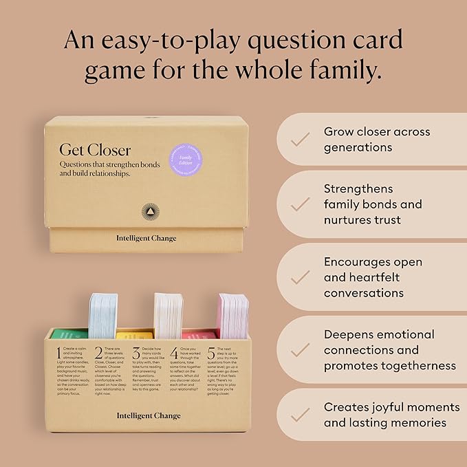 Intelligent Change Get Closer: Family Bonding Question Card Game, Conversation Starters with Fun Questions & Activities, Fun Talking Card Game for Families, Icebreaker Card Deck, 100 Question Cards