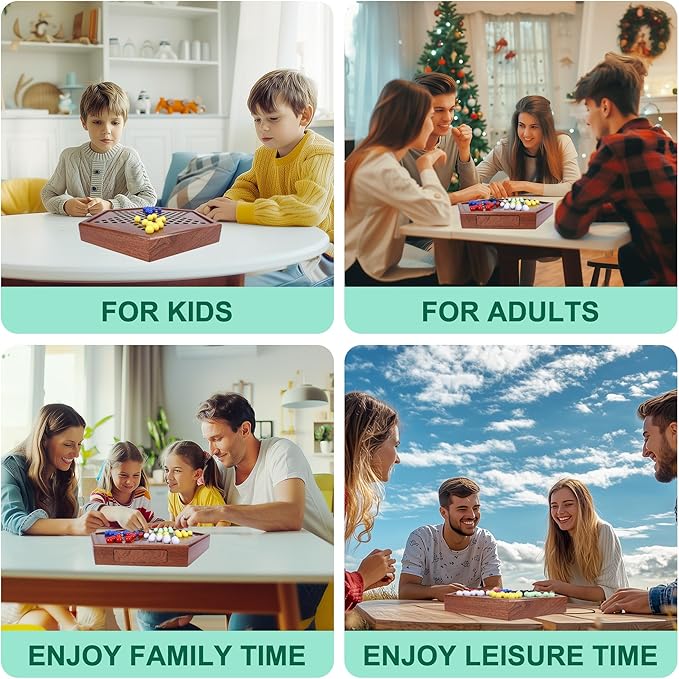 Wooden Chinese Checkers Set with Storage Drawer, 13 inches Upgraded Version Game Board, 60+12 Glass Marbles in 6 Colors, Classic Strategy Games for Adults and Kids, Fun for Family Gathering