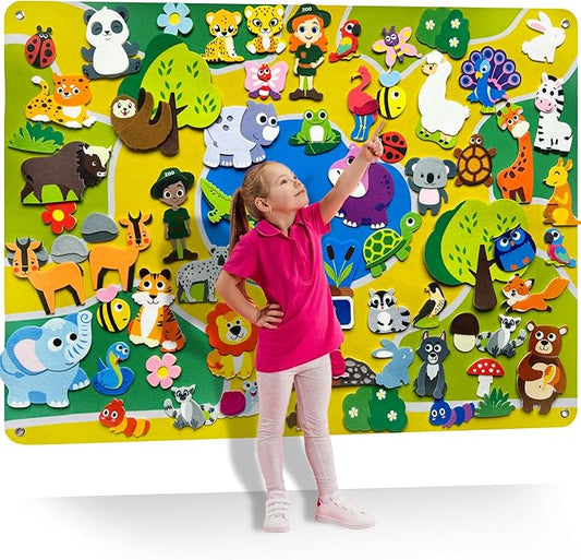 QUOKKA Zoo Felt Board for Kids 3-5 Years Old - Social Emotional Preschool Learning Activities for Ages 2-4