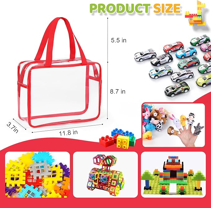 6 Packs Large Toy Storage Bags,Clear Waterproof PVC Toy Storage Organizer with Zipper,Reusable Travel kids Organizer Bags for Board Game,Building Blocks and Puzzles,Colorful