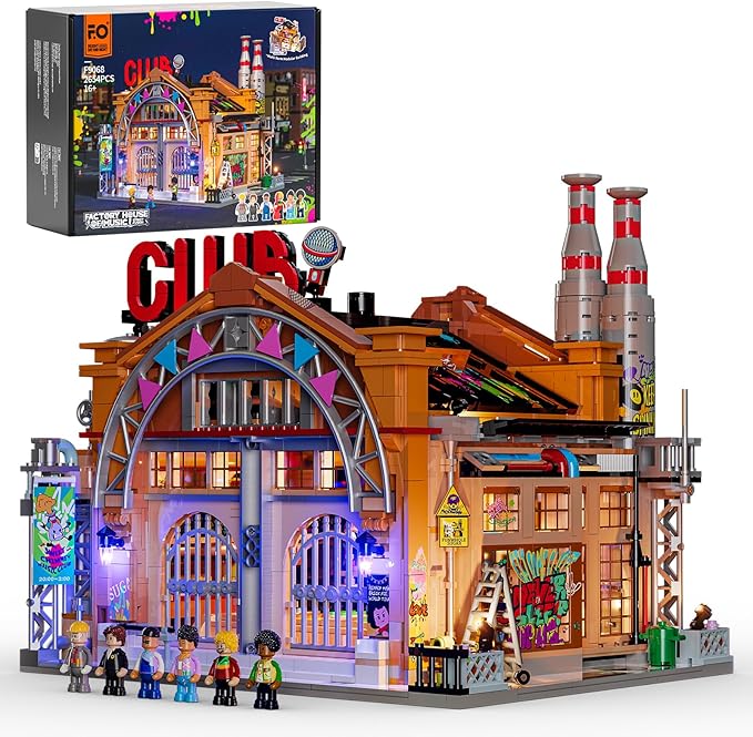 FUNWHOLE Factory House of Music Lighting Building Bricks Set - Street Fusion Music Club City Town Fully Accessible Multi-Form Modular Collection Kit 2654 Pcs for Adults & Teens & Street Culture Lovers