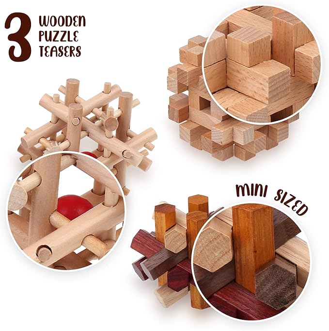 Sharp Brain Zone Wooden Brain Teaser Puzzles for Adults & Kids (Lock-a-Ball Puzzle)