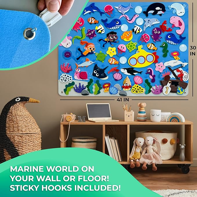 QUOKKA Ocean Felt Board for Kids 3-5 Years Old - Social Emotional Preschool Learning Activities for Ages 2-4 - Educational Flannel Toy for Toddlers 1-3 - Emotion Skills Speech Therapy Gift, Large