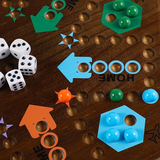 Wahoo Marble Board Game 4 and 6 Players 2 Sided Painted Thicken Wood Board Game for Family Friends Party