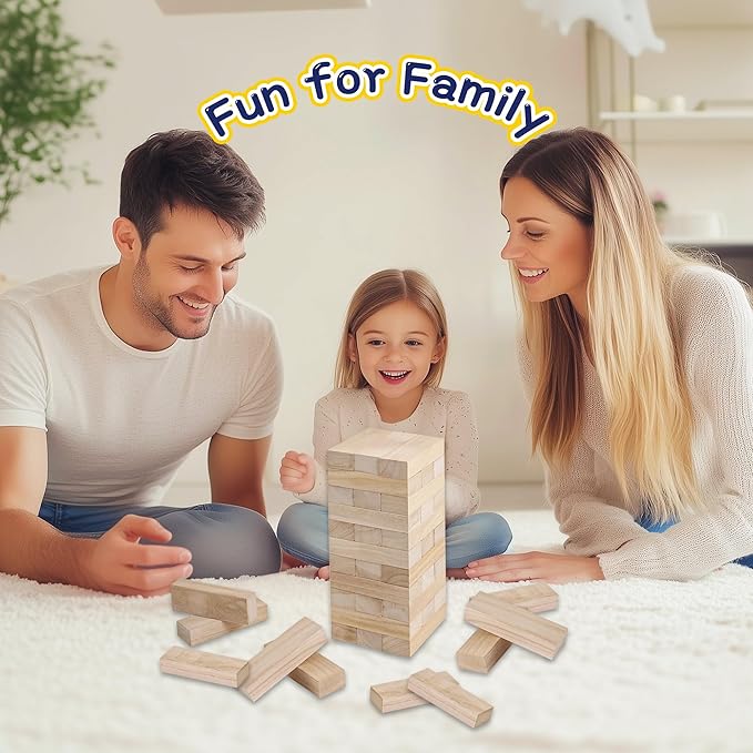 Large Tumble Tower Game, Giant 54 Wooden Blocks Lawn Yard Games with Carry Bag Outdoor Timber Stacking Game for Halloween Christmas Festival Toy Gift for Kids Adults Family (Over 4 Ft)