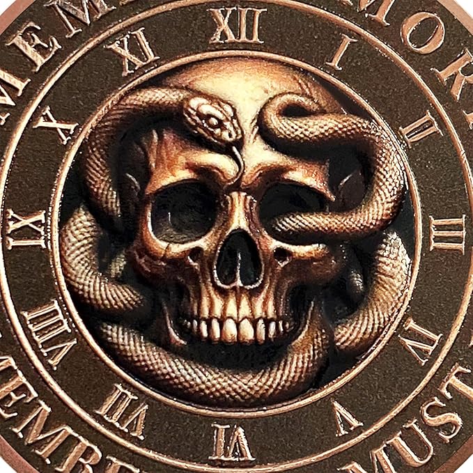 Memento Mori Coin Momento Mori Coin Skull Coin Stoic Gifts Memento Mori Calendar Living Memento Mori Amor Fati Coin (Snake Tree Skeleton)