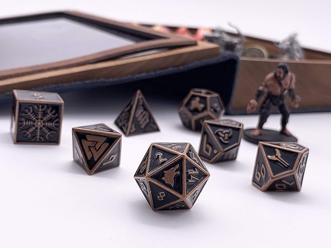 Norse Foundry Set of 7 Rust Monster Norse Series Full Metal Polyhedral Dice RPG Math Games DND Pathfinder
