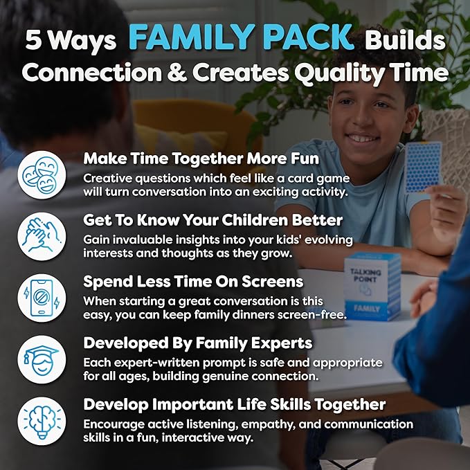 200 Family Conversation Cards - Put Down The Phones & Connect with Family - Get to Know Each Other Better with Meaningful Talk - Let Kids Express Themselves, Great for Dinner Table & Road Trips
