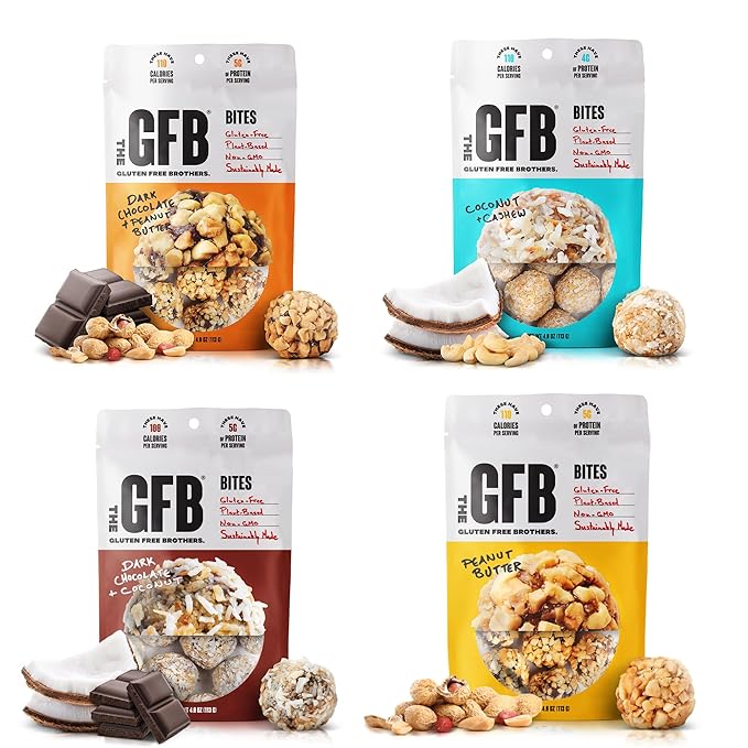 The GFB Variety Pack Protein Bites - Gluten Free, Plant Based, Non GMO, Sustainably Made – Ridiculously Tasty, Healthy, Vegan, Protein Energy Balls, 4 oz (4 Count)