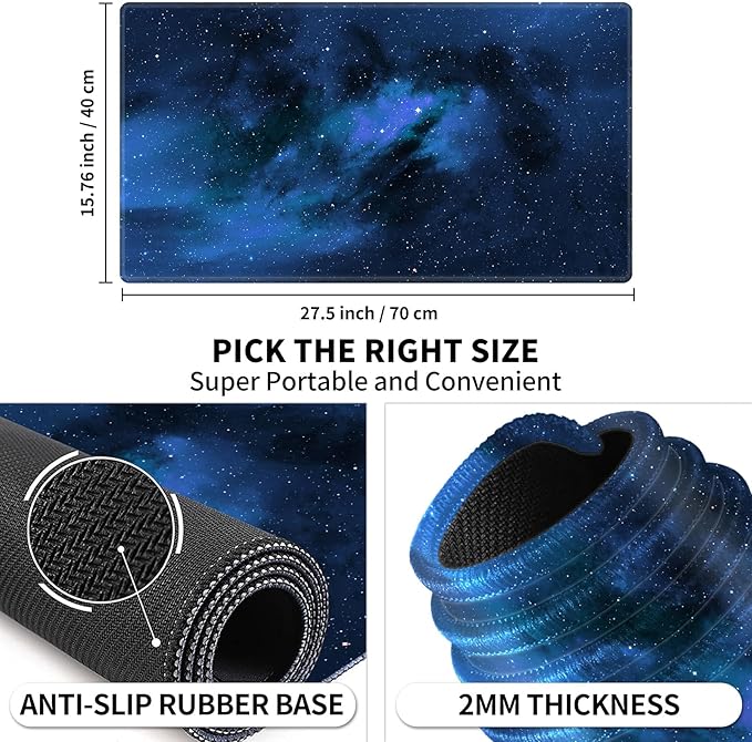 Card Playmat 24" x 14" Game Mat for MTG/TCG Cards, Trading Card Game Stitched Play Mats Original Duel Mat Gaming Competition Pad Board Games Card Binder, Galaxy Blue Mana