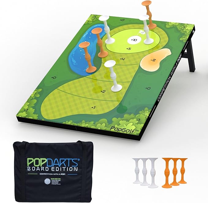 PopGolf Board Edition Set - Popdarts Backyard, Indoor and Outdoor Game - Great Cornhole Alternative - Includes 1 All-Weather Board, Exclusive PopGolf Darts, Travel Case, and Score Keeper
