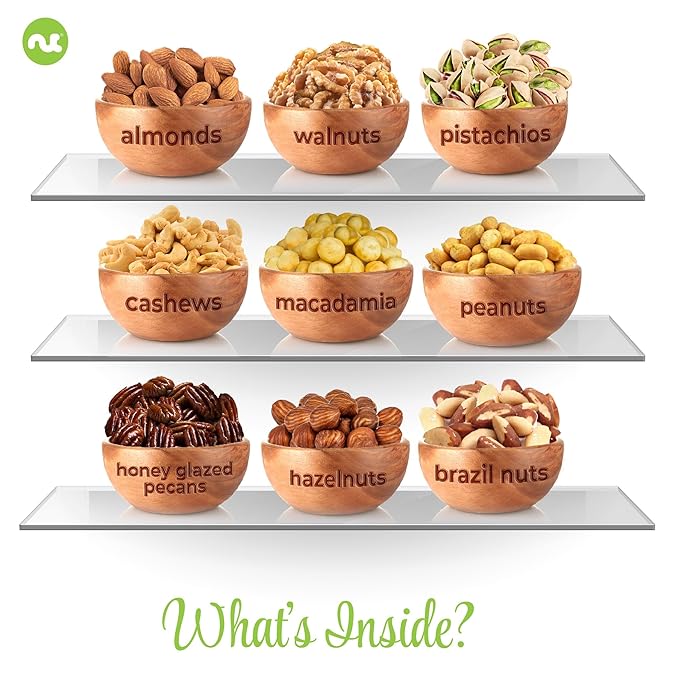 NUT CRAVINGS - Mixed Nuts Gift Basket in White Gold Box (9 Assortments) Food Arrangement, Healthy Snack Care Package, Kosher