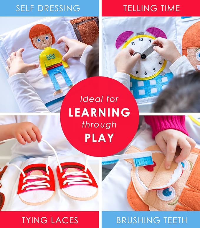 Curious Columbus Quiet Book for Toddlers – Large Fabric Montessori Activity Book with 10 Pages for Learning and Quiet Play, Airplane and Road Trip Travel Toy