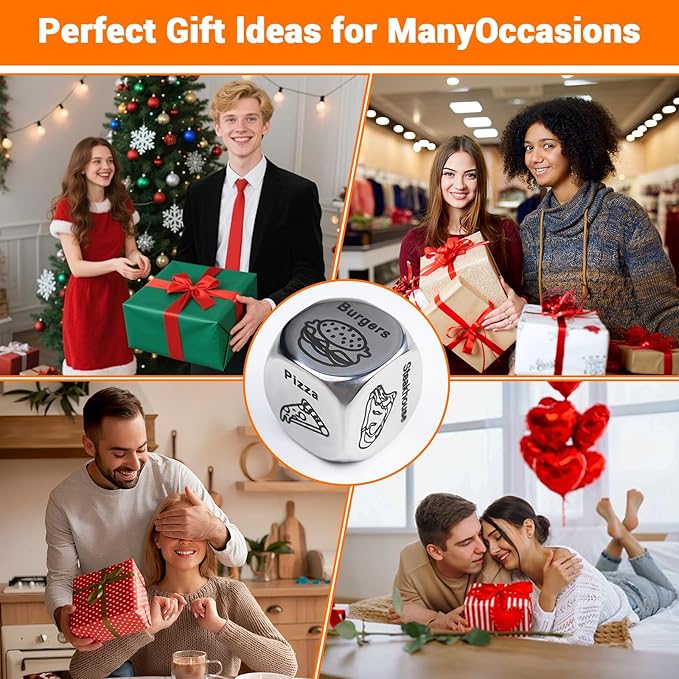 Food Decision Dice-Stainless Steel 1PCS - Funny Gifts for Him Her, Boyfriend Girlfriend, Husband Wife/Anniversary, Valentines, Christmas, Birthday Stocking Stuffers