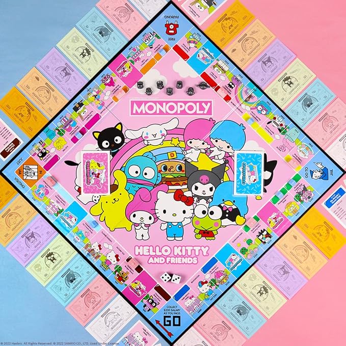 Monopoly: Hello Kitty and Friends, Buy, Sell, Trade Buildings from The Animated Series, Featuring My Melody, Badtz-Maru, Keroppi, Classic Monopoly Game, Officially-Licensed Hello Kitty Merchandise