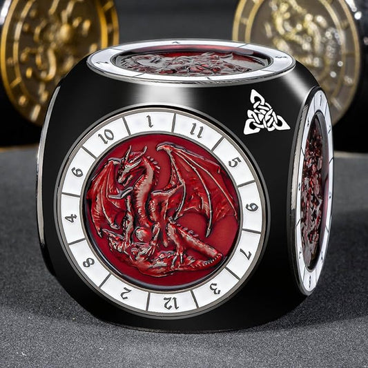 7 in 1 Spinner DND Dice Set D&D, Metal D and D Dice with Gift Box, Dungeons Dragons Role Playing Dice, Black Red