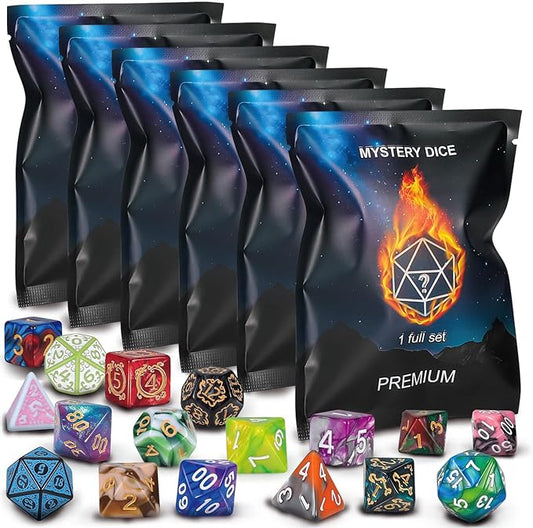 QMAY Polyhedral Dice - 48PCS Mystery Dice Set, Various Styles, Random D&D Dice Patterns & Dice Bag, 6 Mystery Bags, DND Gifts, Suitable for Dungeons and Dragons, RPG, MTG,Role Playing Table Game