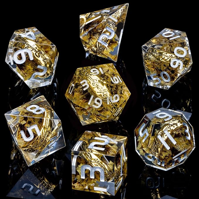 Magic Golden Ring DND Dice Set Sharp Edge Red Resin Dice with Box, for use with RPG D&D Tabletop Games Lord D and D Polyhedral Dice Set