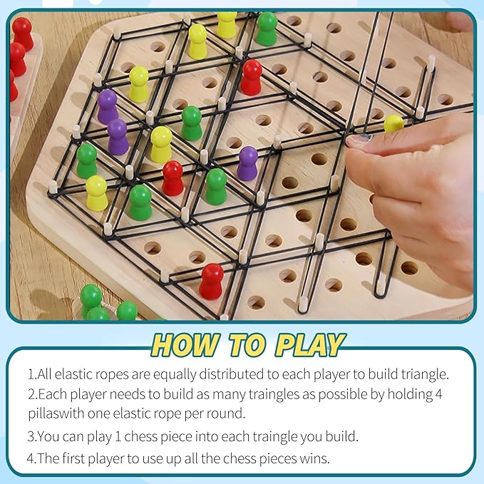 Chain Triangle Chess Game Wooden, Triggle Game for Kids and Adults, Multiplayer Puzzle Game, 2 to 4 Players