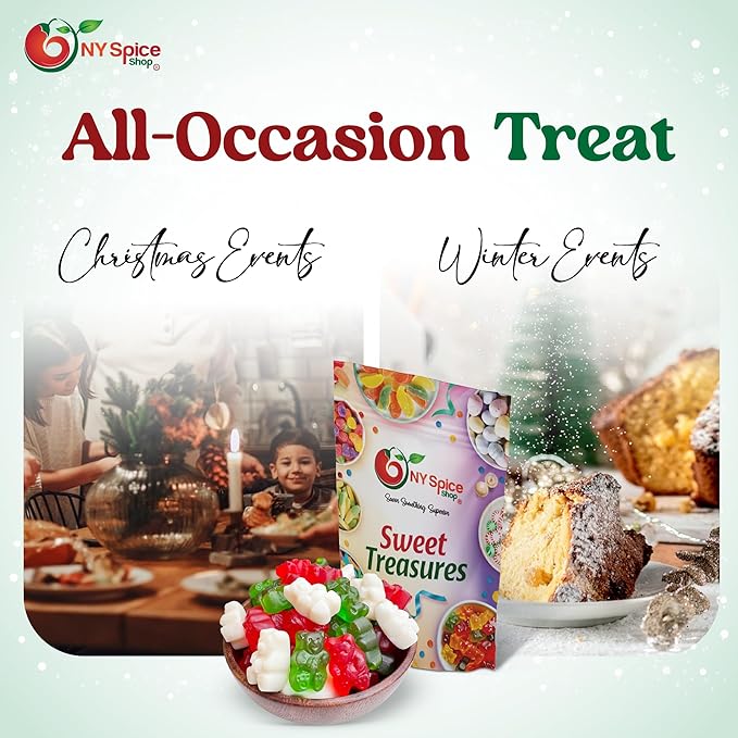 NY Spice Shop Christmas Gummy Bears Candy - 1 Pound Delightful Chewy Green, Red and White Fruit Flavored Holiday Candies Bulk - Gummies Fruit Snacks for Candy Buffet, Party and More