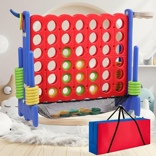 Giant 4 Row Game with Carrying Bag and Mesh Fabric .Giant 4-to-Score Game Set Suitable for Indoor and Outdoor Holiday Parties and Family Gatherings.（ Blue red）
