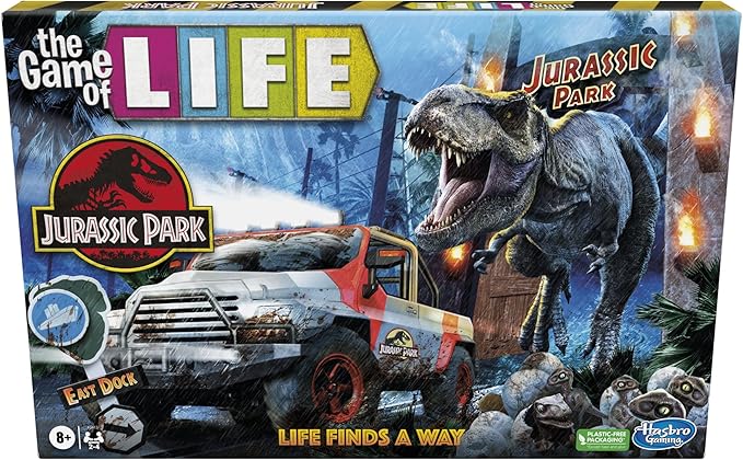 Hasbro Gaming The Game of Life Jurassic Park Edition, Family Board Game for Kids Ages 8 and Up, Inspired by The Original Hit Movie