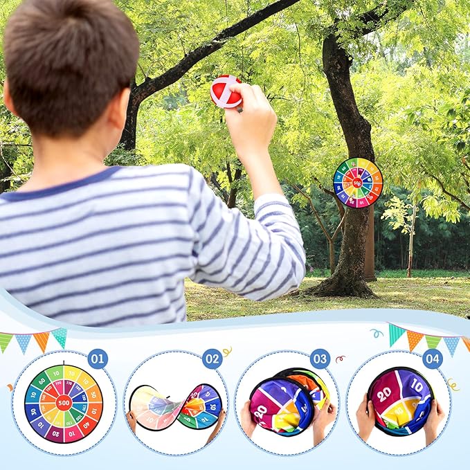Hungdao 61 Pcs Toss Game Toys Set Bean Bag Carnival Games Ring Toss Game Dart Board Corn Hole Games with Sticky Balls Rings Medal Party Toys for Boys Girls Gifts Outdoor Indoor