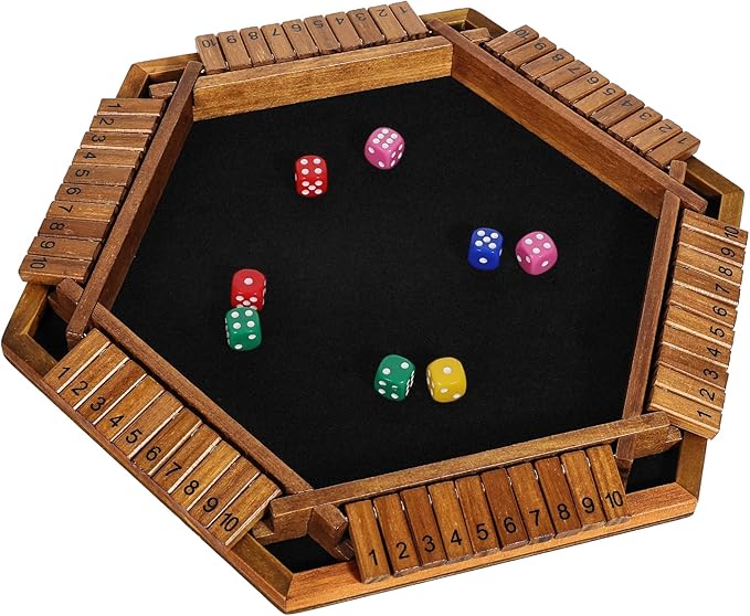 Upgraded 1-6 Player Shut The Box Dice Game with 12 Dice+Bonus Wooden 12 Dice, Classic Wooden Board Table Math Game for Adults,Kids/Tabletop Board Games for Classroom,Home,Party or Pub