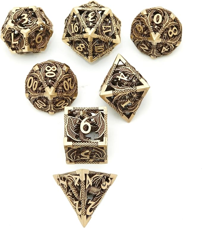 Metal DND Dragon Dice Set Dungeons and Dragons for Role Playing Games (RPG) MTG Pathfinder Tabletop Games(Ancient Bronze)