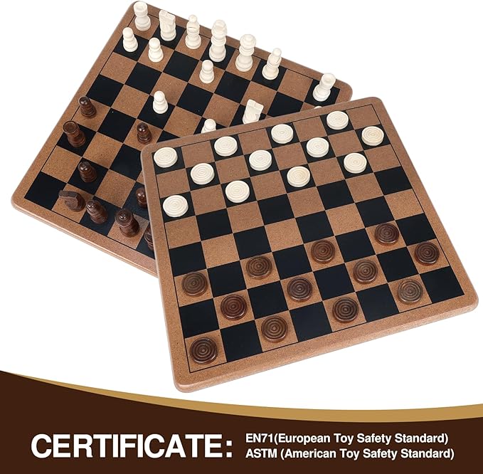 GOTHINK Wooden 2-in-1 Chess and Checker Board Game Set, Classic Game for Kids and Adults, 11 inches Chess Board Set, Perfect for Travel and Family Fun