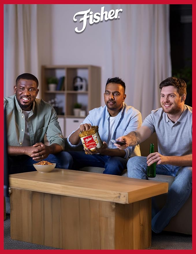 Fisher Spicy Buffalo Bulk Trail Mix, 31 oz Jar; Buffalo Seasoned Sesame Sticks, Peanuts & Pretzels with Smoked Seasoned Almonds & Ranch Flavored Cashews; Hot Spicy Snack Mix, Snacks for Adults