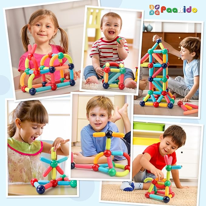 Magnetic Building Blocks - STEM Learning Toys for Kids 3+, Montessori Sensory Toys with Stronger Magnets, Creative Construction Kit Gift for Boys & Girls
