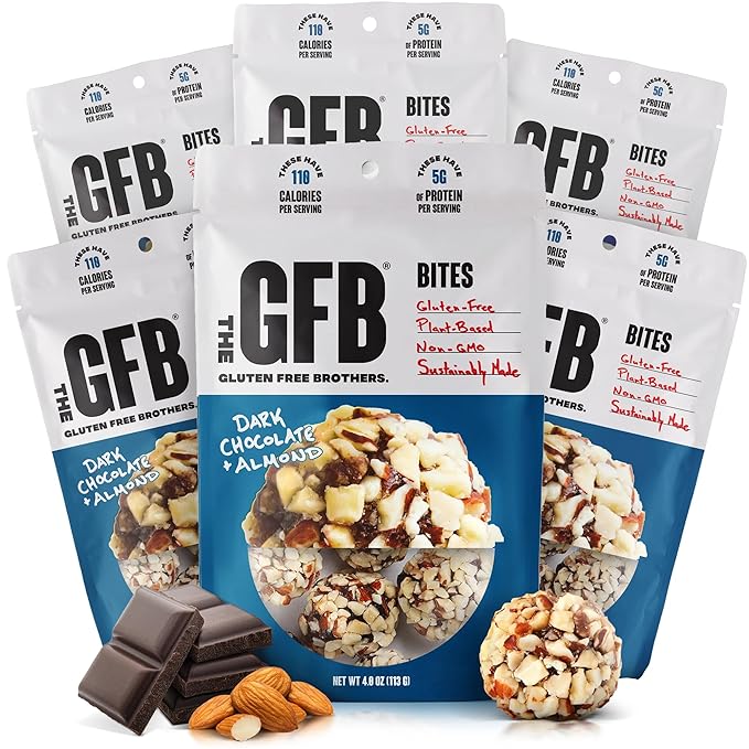 The GFB Dark Chocolate Almond Protein Bites - Gluten Free, Plant Based, Non GMO, Sustainably Made – Ridiculously Tasty, Healthy, Vegan, Protein Energy Balls, 4 oz (6 Count)