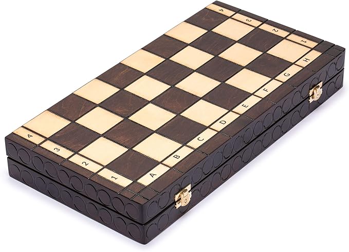 Husaria European International Chess Wooden Game Set, King's Classic - 18-Inch Large Size Chess Set - Folding Board with Felt Bottom Chessmen