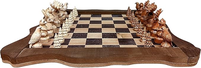 The Bridge Collection Forest Crowd Chessboard - Wooden Chess Board Set - Nice Chess Set for Adults - Exotic Chess Set for Mountain Lodge Cabin Decor