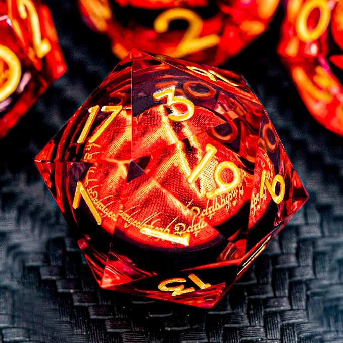 ARUOHHA DND Resin Dice Gazes Eye Dice Liquid Core Flaming RPG Sharp Edged Dice Set with Gift Box, Polyhedral D and D Dice Set Compatible with Dungeons Dragons Role Playing Game D20 D12 D10 D8 D6