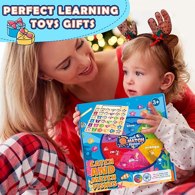 Alphabet Fishing Game - Wooden ABC Letter Puzzle for Toddlers 3-5 Years Old, Fine Motor Skills Toy, Birthday Gift for Kids