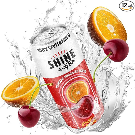 ShineWater Vitamin D Hydration Electrolyte Drink - Flavored water with electrolytes, Sugar-Free, Magnesium, Zinc, Vitamin B12, Folic Acid, Plant-Based, Low Calorie - Fruit Punch Fruit Water 12 Pack